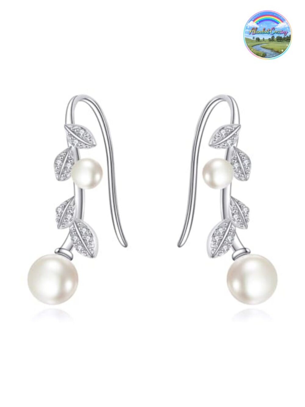 Sterling Silver Ear Climber Leaf Pearl Earrings for Women